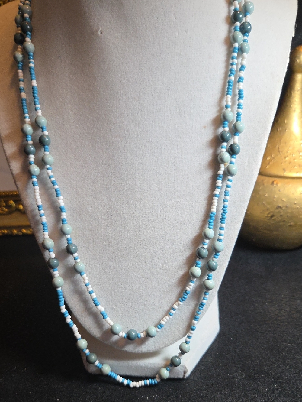 Handcrafted 23 Inch Blue Beaded Layered Necklace